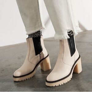 Free people boots shoes james Chelsea CHUNKY heels boots shoes in bone size 8.5